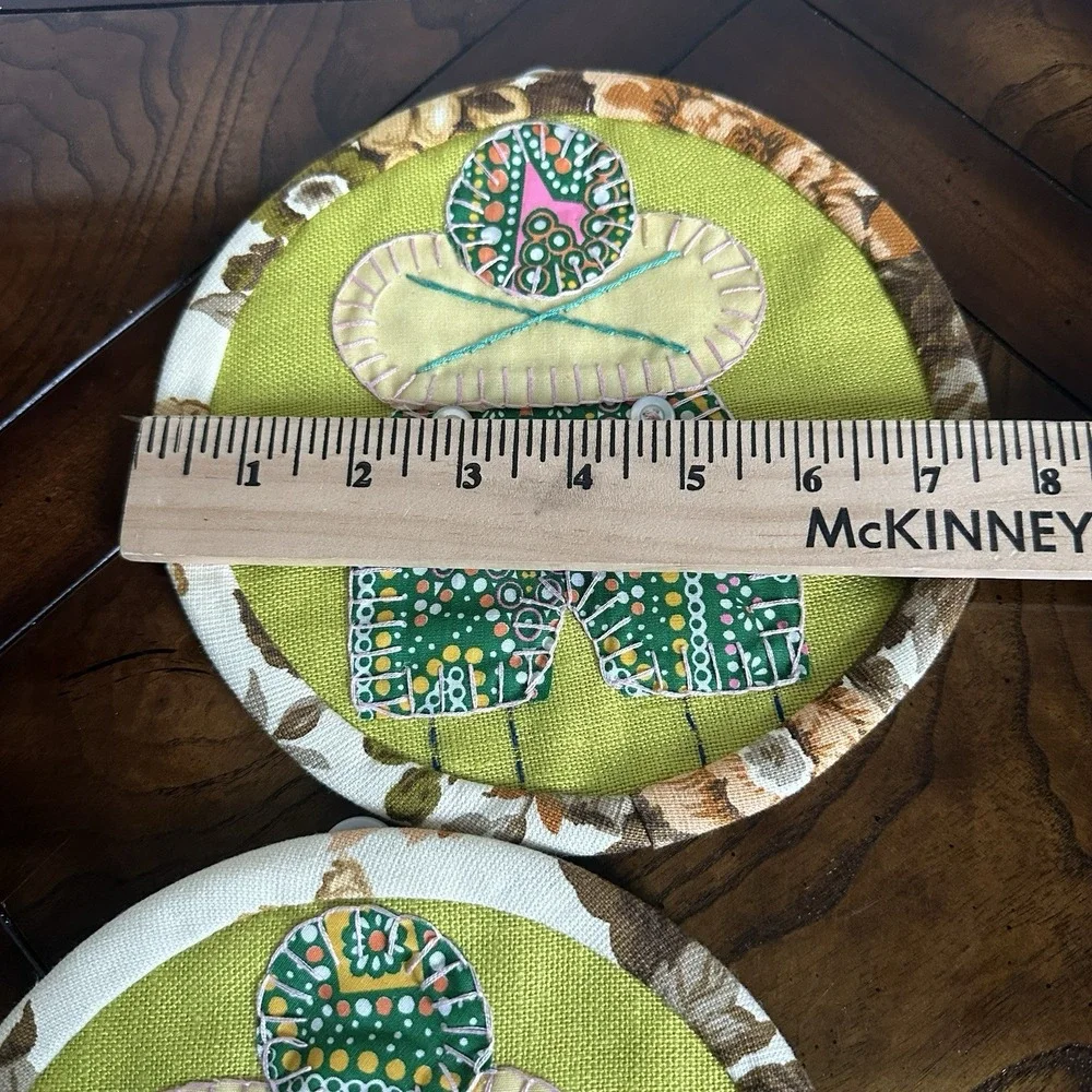 VTG‎ Appliqué Hanging Potholder's  7.5 Inch Embroidered Girl Boy Multi Folk Art